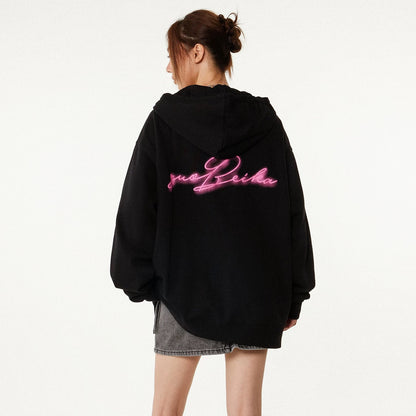 Velvet Shadow Neon Letter Hoodie