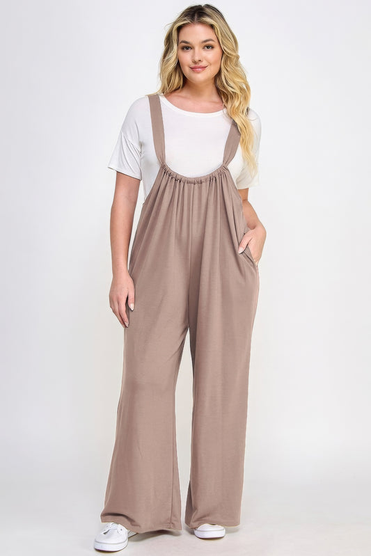 French Terry Wide Leg Jumpsuit Overalls - blue yonderz