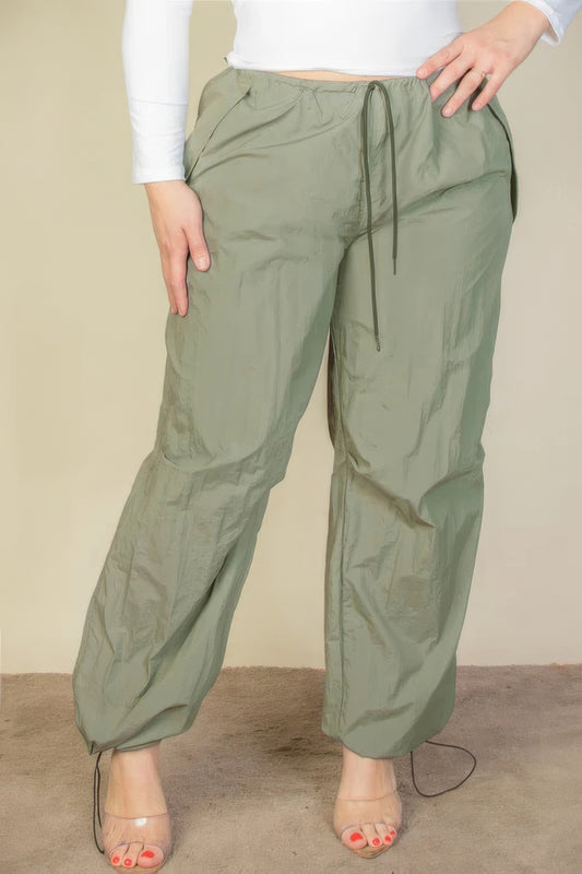 Plus Size Drawstring Waist Parachute Pants - blue yonderz