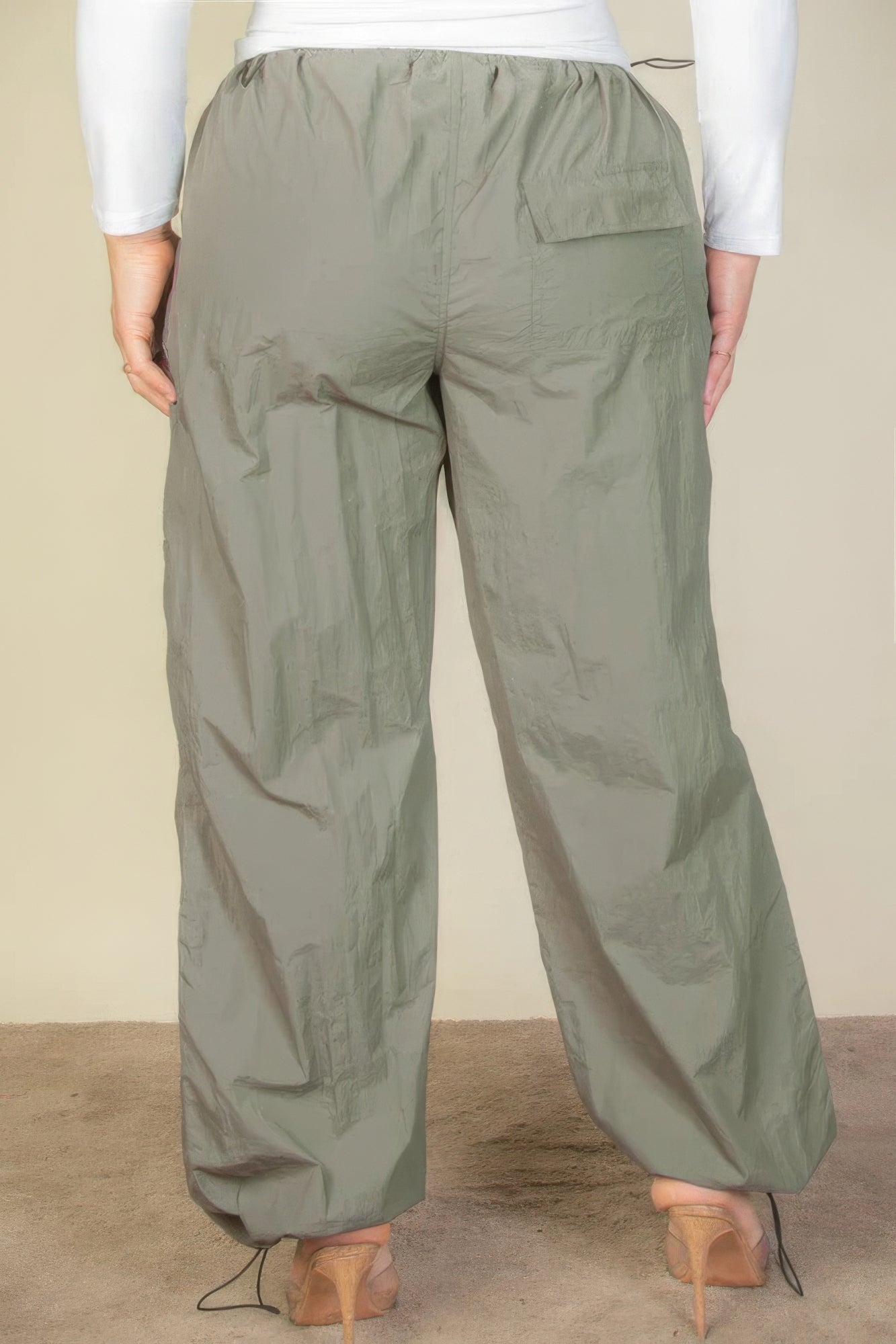 Plus Size Drawstring Waist Parachute Pants - blue yonderz