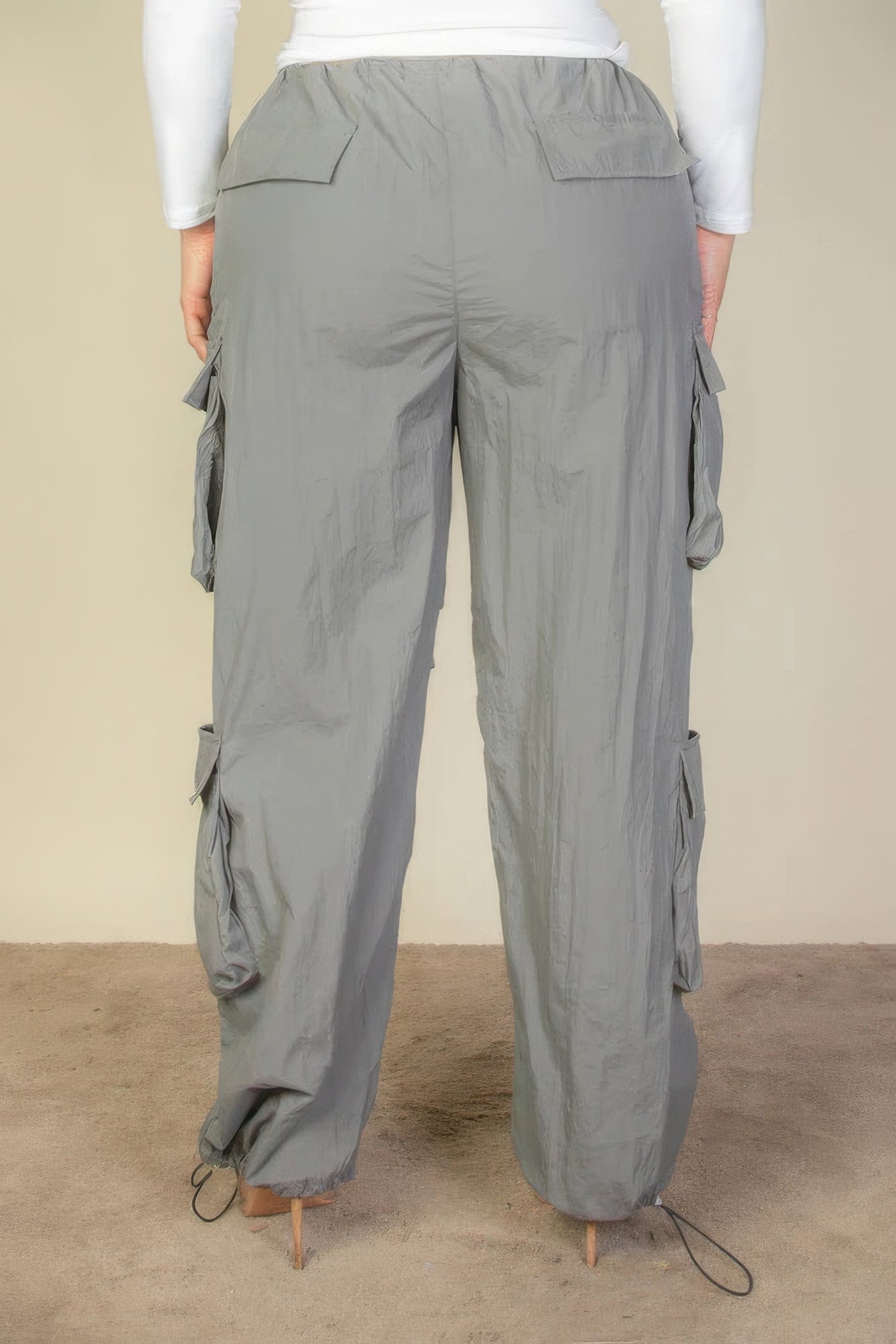 Plus Size Flap Pockets Drawstring Ruched Parachute Pants - blue yonderz