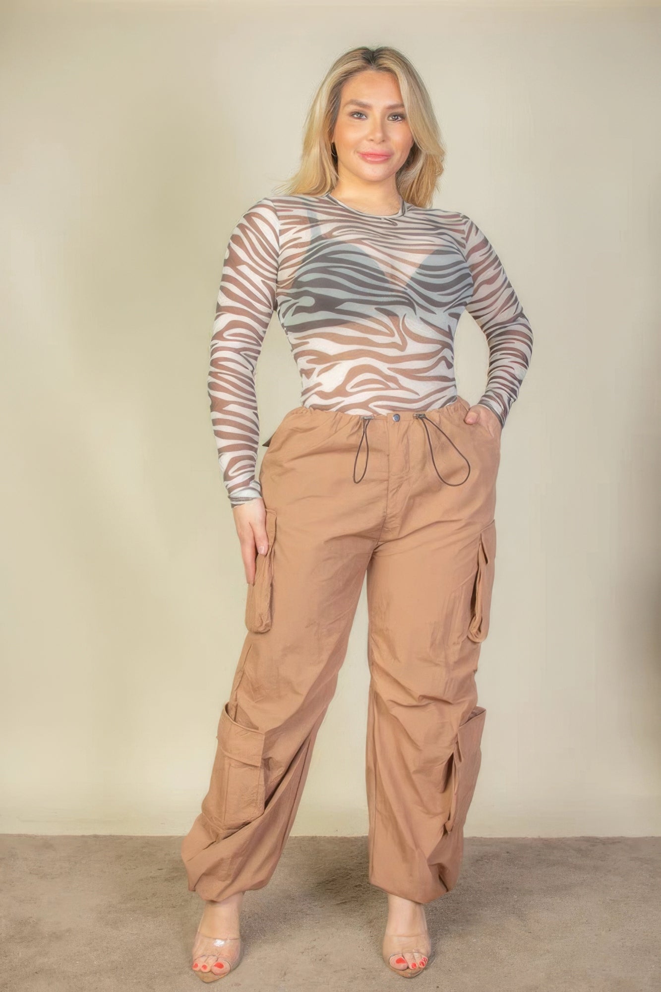 Plus Size Flap Pockets Drawstring Ruched Parachute Pants - blue yonderz