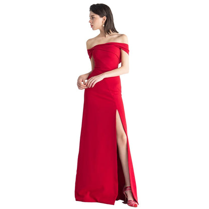 Scarlet Elegance Off-Shoulder Gown