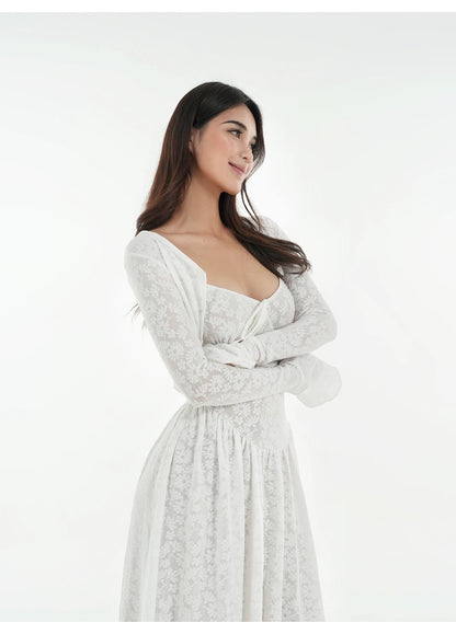 French Lace White Maxi Dress