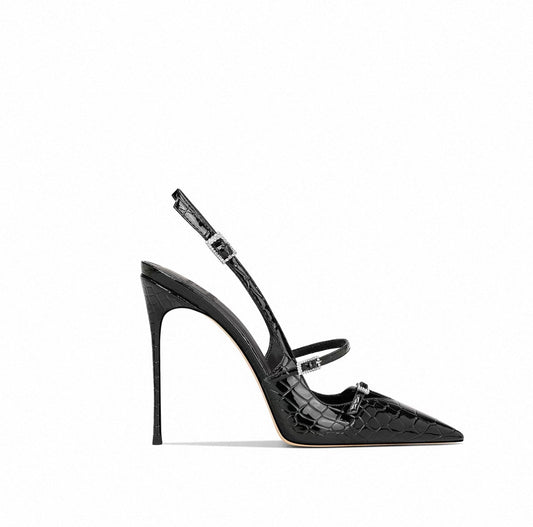 Sculpted Stiletto Croc Buckle Heels