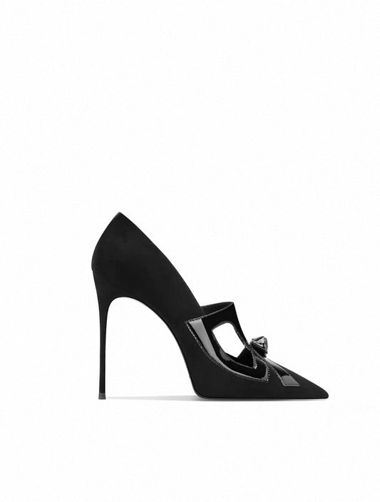 Glossy Bow Cutout Stiletto Pumps