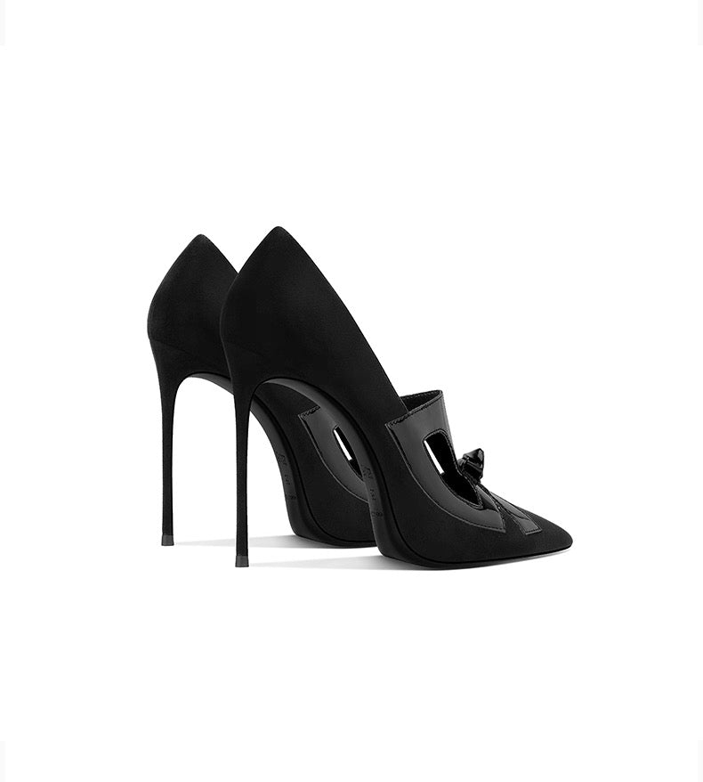 Glossy Bow Cutout Stiletto Pumps