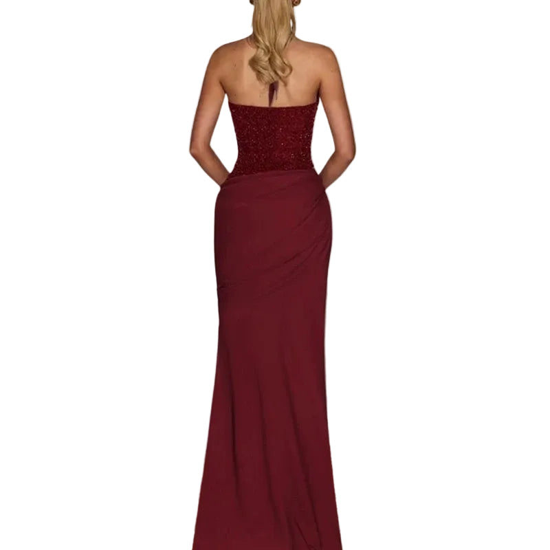 Veloura Crimson Halter Glam Gown
