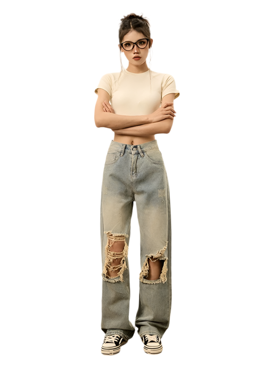 Nostalgia-Ripped High-Waist  Jeans