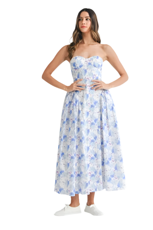 Sweetheart Neckline Floral Midi Dress