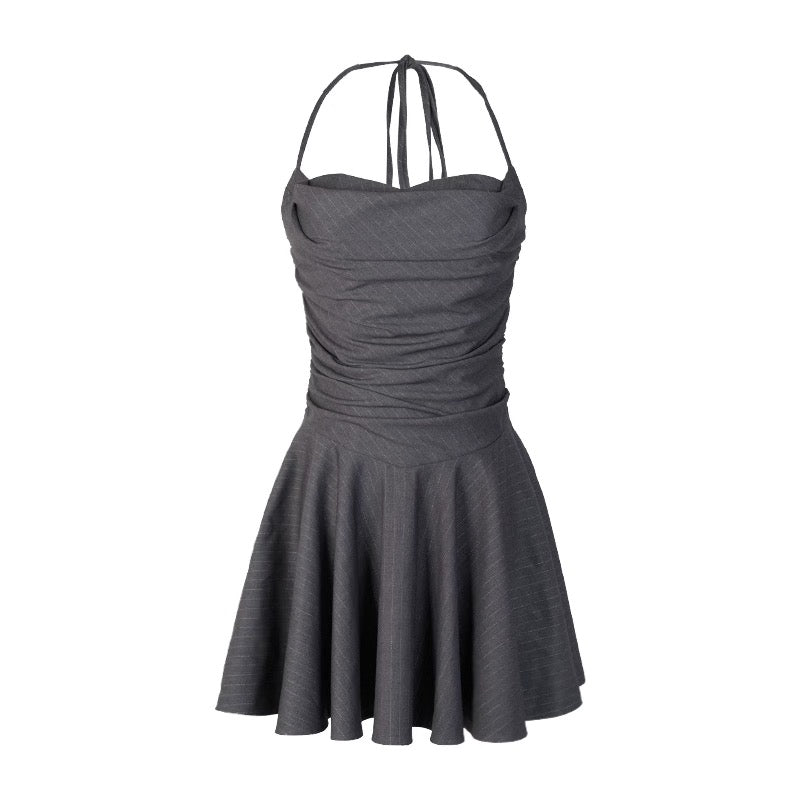 Charcoal Halter Skater A-line Dress