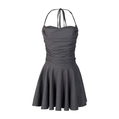 Charcoal Halter Skater A-line Dress