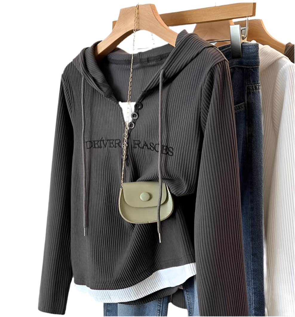 Layered Hem Graphic Text Hooded Sweater