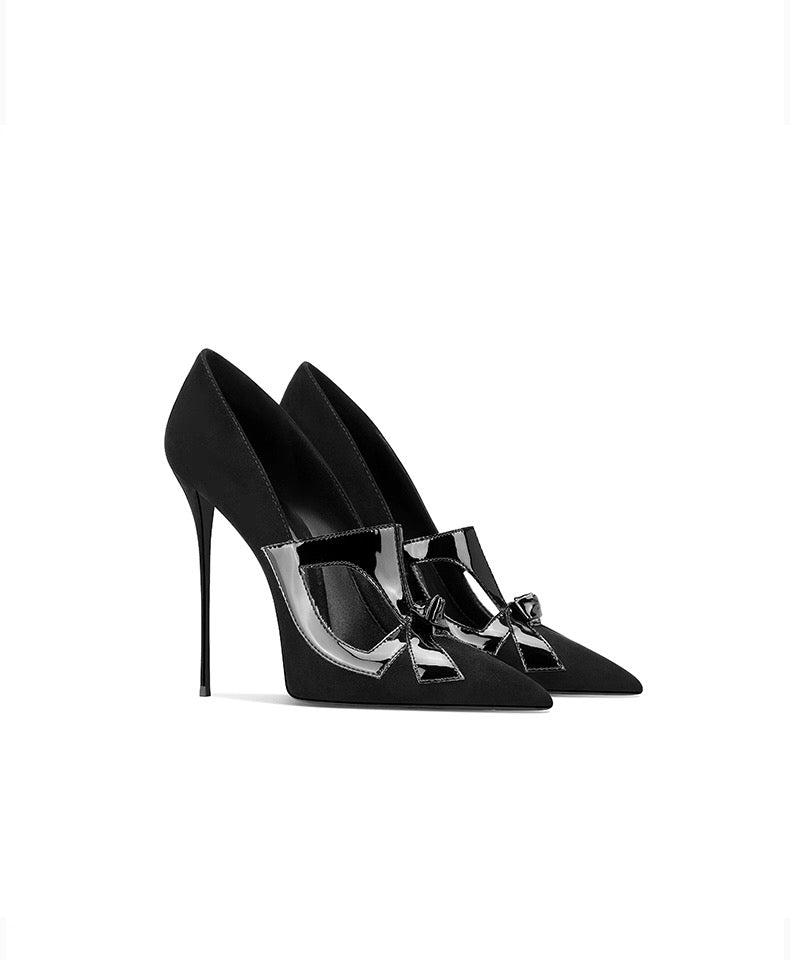 Glossy Bow Cutout Stiletto Pumps