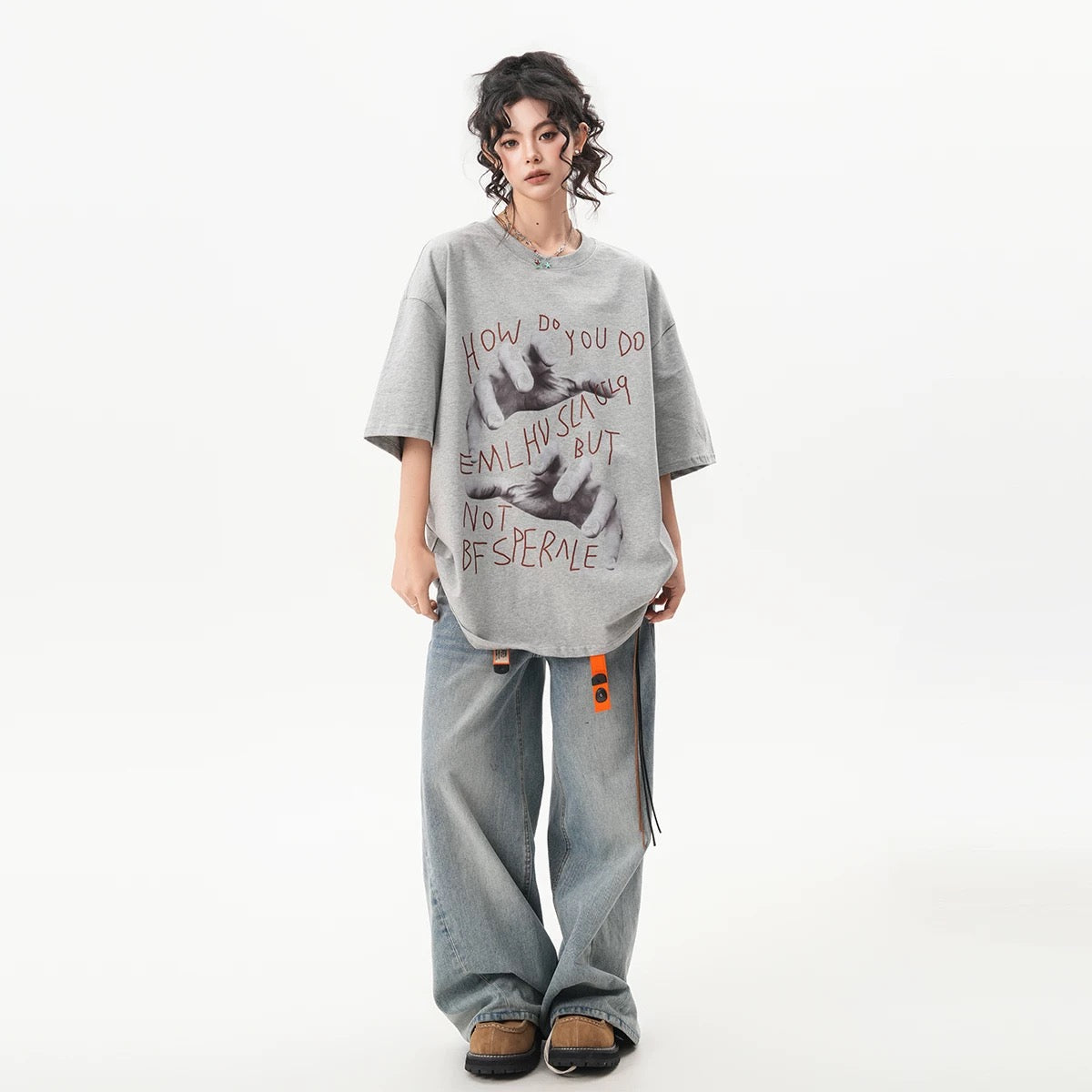 Retro Palm Print Cotton T-Shirt