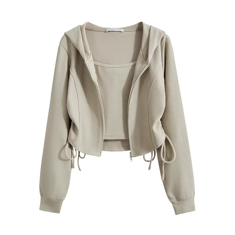 Casual Hooded Two-Piece Cardigan Set for Women