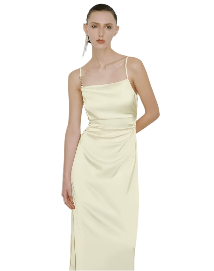 Chain Detail Pleated Slip Dress