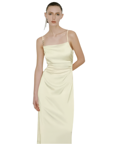 Chain Detail Pleated Slip Dress