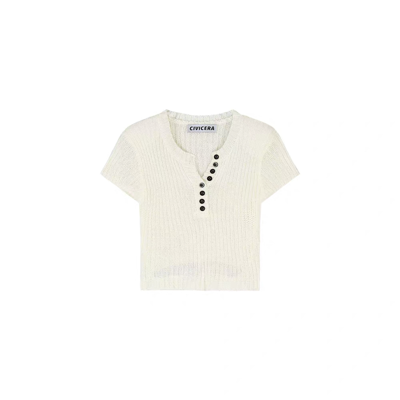 Chic Knitted Button Crop Top