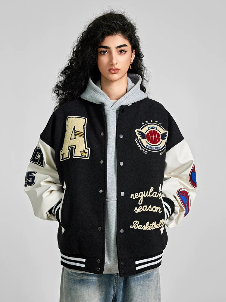 "Unisex Oversized Varsity Jacket – Loose Fit with Baseball Collar, Available in S-XL"