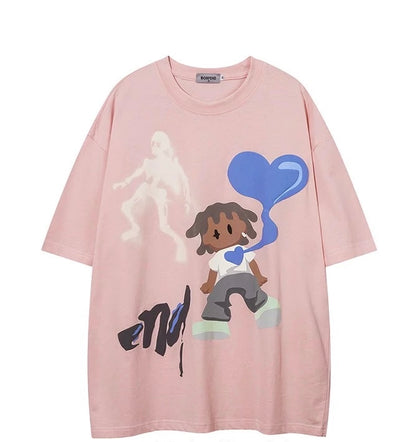 Oversized Cartoon Couple Graphic Casual Anime Tee