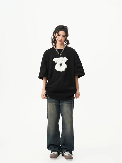 Oversized Crew Neck Puppy Graphic T-shirt