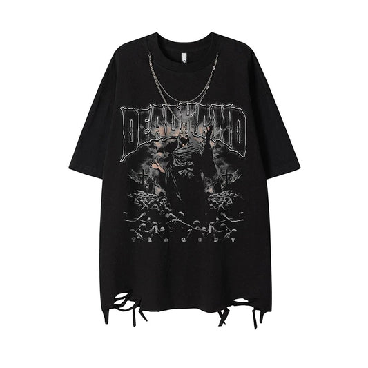 Hip Hop Graphic Tee with Necklace