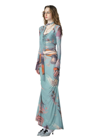 Abstract Marble Slip Top & Skirt