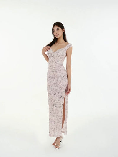 Blush Bloom V-Neck Maxi Dress