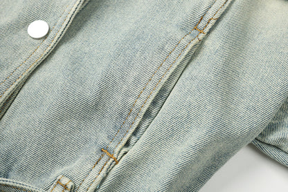 High-Waist Blue Denim Motorcycle Jacket