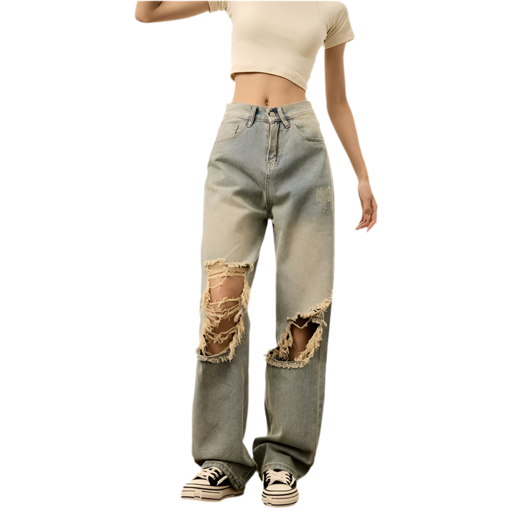 Nostalgia-Ripped High-Waist  Jeans