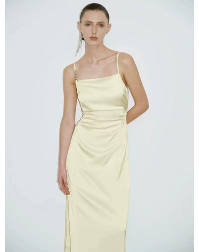 Chain Detail Pleated Slip Dress