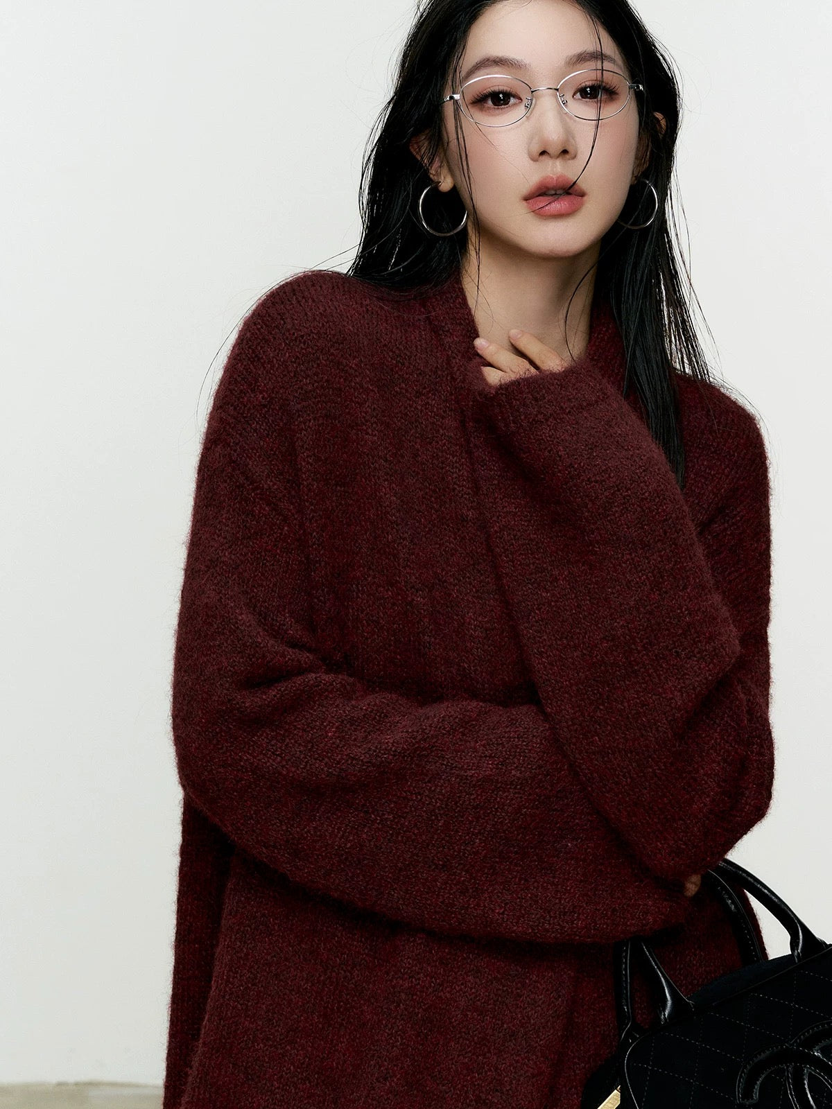 Women's Long Loose Knit Cardigan Coat with Scarf Collar