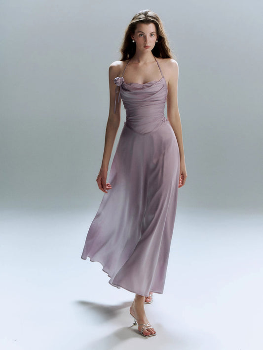 Twilight Bloom Satin Mini Dress