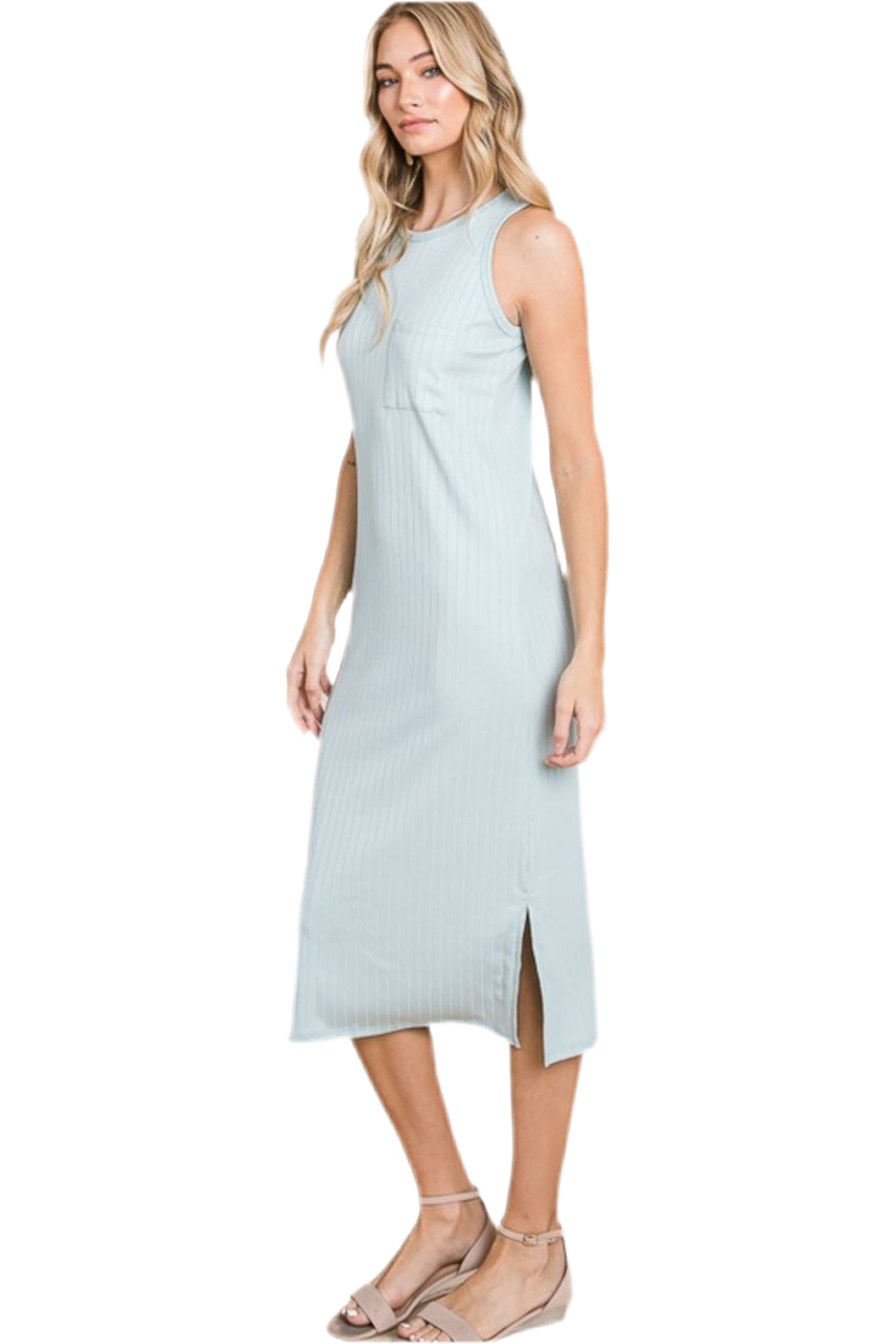 Ribbed Knit Sleeveless Midi Dress