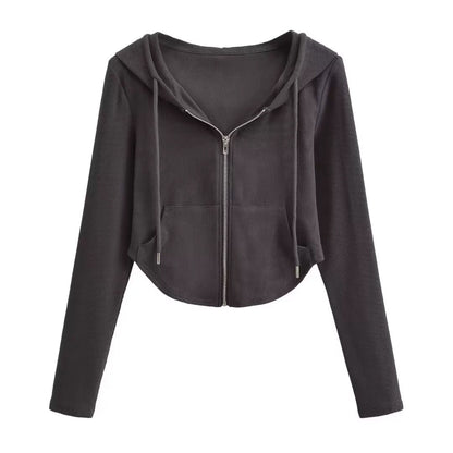 Women's Ribbed Cropped Zip-Up Hoodie