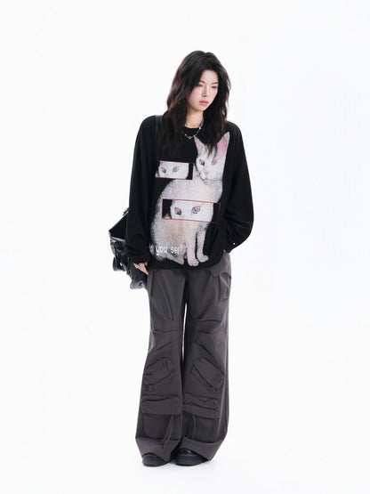 Retro Cat Vibes Oversized Crewneck
