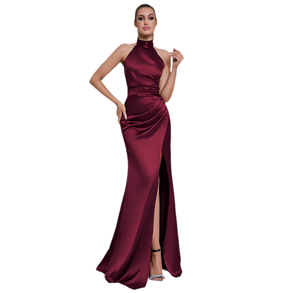 Sleek Halter Neck Tie Satin Dress