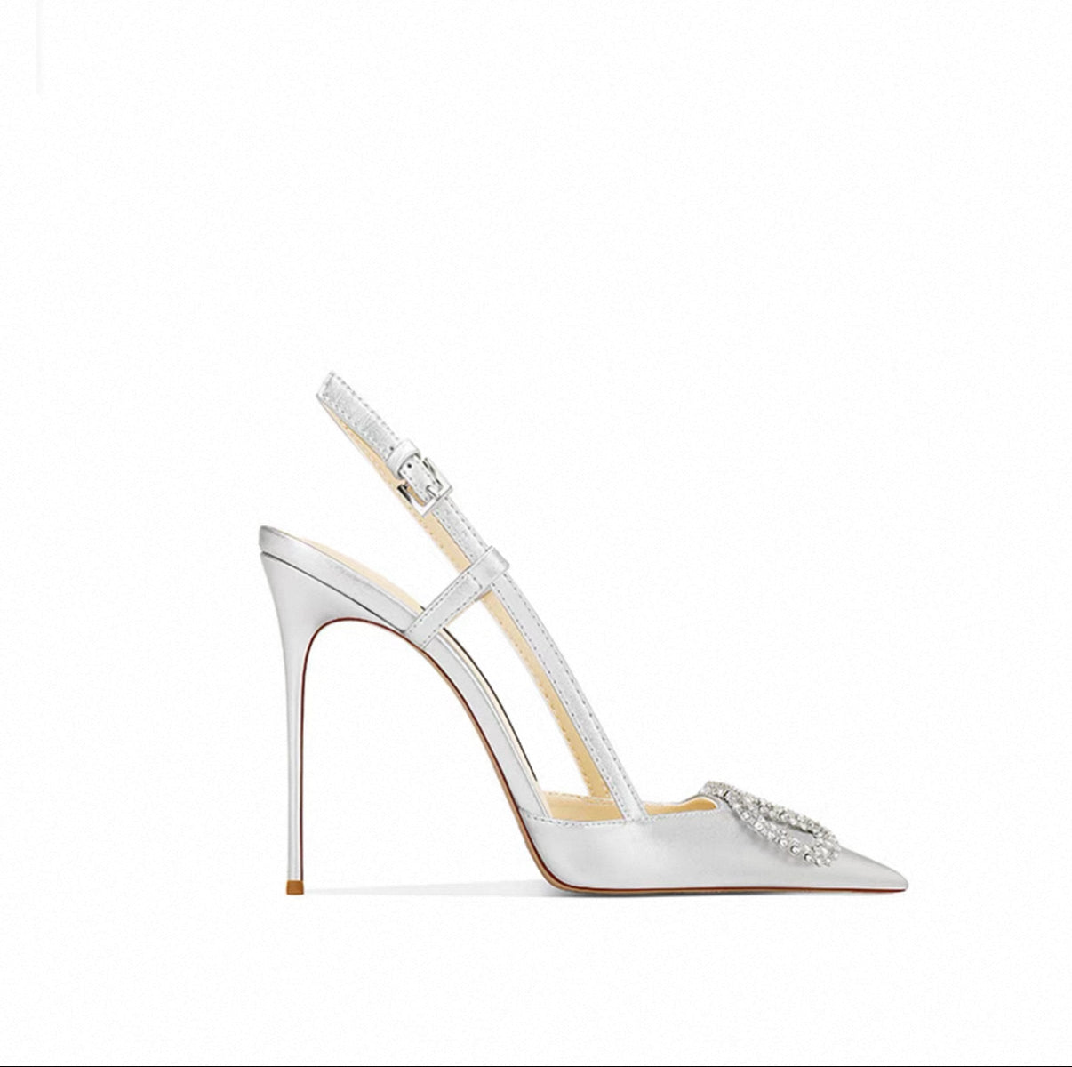 Glossy Buckle Strap Pointed Toe Heels