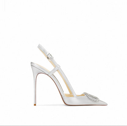 Glossy Buckle Strap Pointed Toe Heels