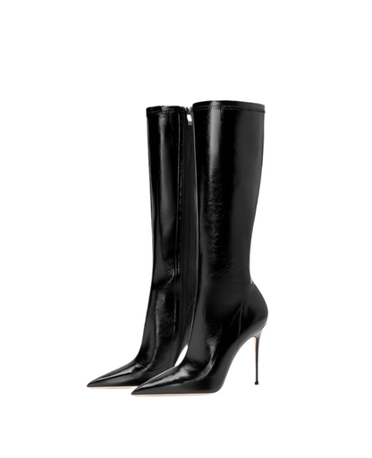Sleek Leather Stiletto Zipper Knee Boots
