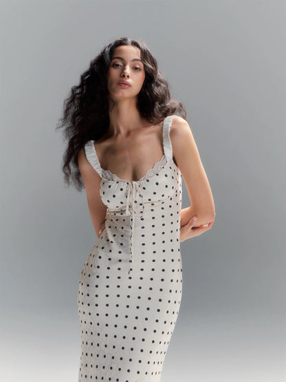Sleeveless Polka Dot Bodycon Maxi Dress