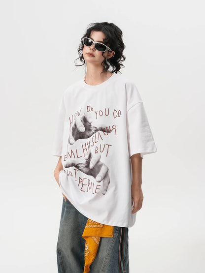 Retro Palm Print Cotton T-Shirt