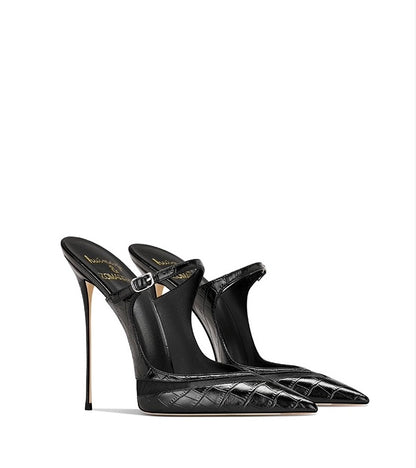 Luxe Croc-Effect Mule Stilettos