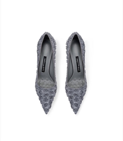 Rose Bloom Textured Stiletto Pumps