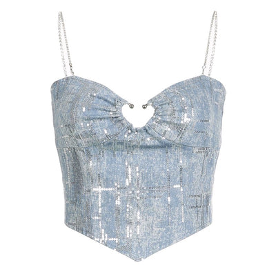 Blue Glitter Heart Buckle Top