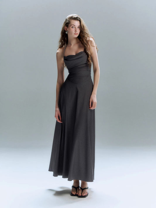 Charcoal Halter Skater A-line Dress