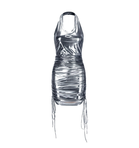 Shiny Silver Halterneck Mini Dress