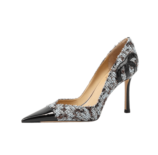 Crimson Elegance Tweed Stiletto Heels