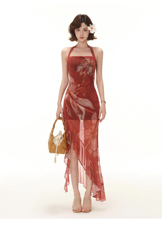 Elegant Mesh Halterneck Dress